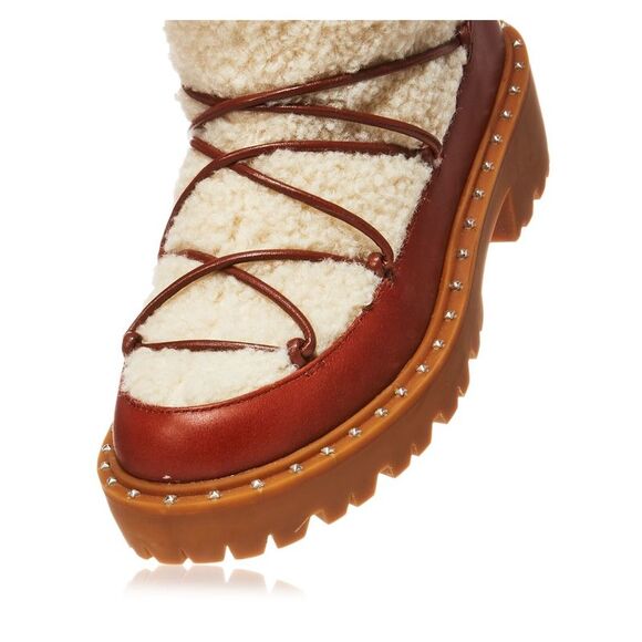 AQUA Womens Brown Studded Fuzz Round Toe Block Heel Leather Snow Boots 5 M - Picture 4 of 4